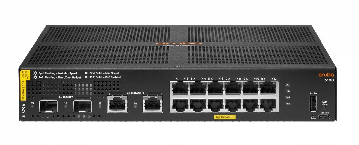 HPE Aruba 6100 12G Class4 PoE 2G/2SFP+ 139W Switch managed