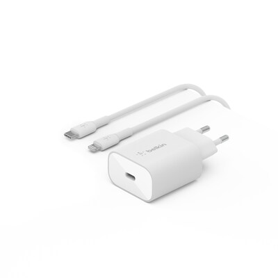 Leistung 25 günstig Kaufen-Belkin 25W USB-C Ladegerät PowerDelivery lightning Kabel 1m weiß WCA004vf1MWH-B5. Belkin 25W USB-C Ladegerät PowerDelivery lightning Kabel 1m weiß WCA004vf1MWH-B5 <![CDATA[• USB-C-Ladegerät • Kompaktes Modell mit 25 Watt Leistung 