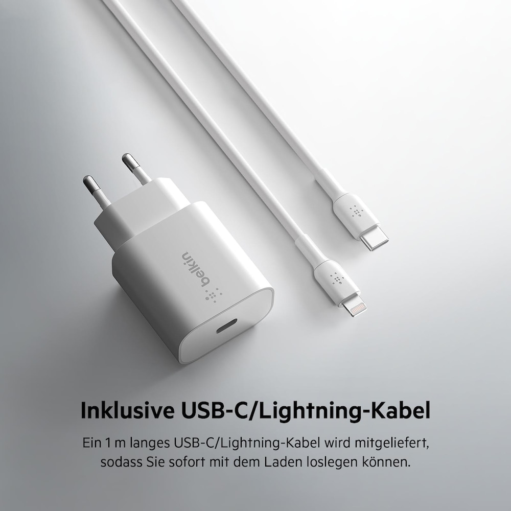 Belkin 25W USB-C Ladegerät PowerDelivery lightning Kabel 1m weiß