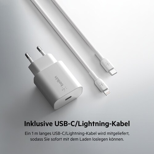Belkin 25W USB-C Ladegerät PowerDelivery lightning Kabel 1m weiß