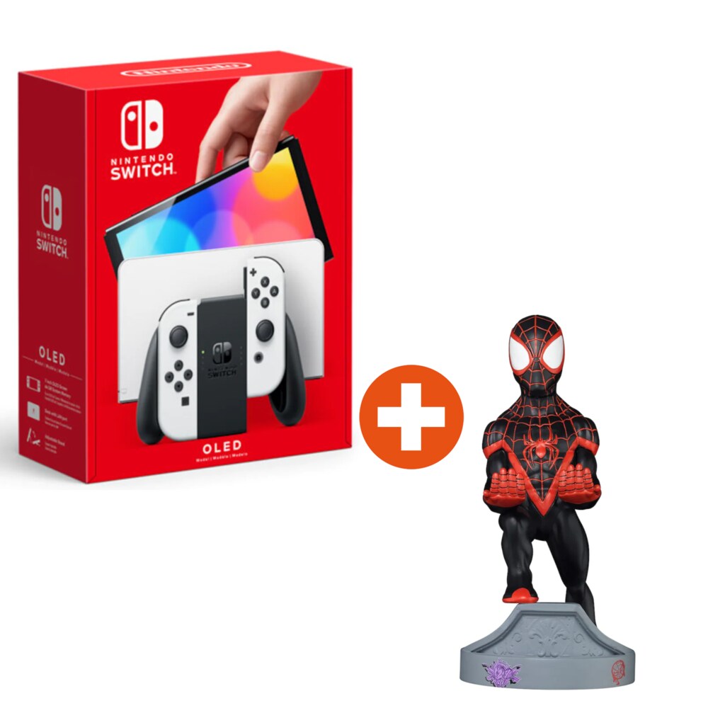 Nintendo Switch Konsole OLED weiß + MARVEL Spider Man Miles Morales - Cable Guy