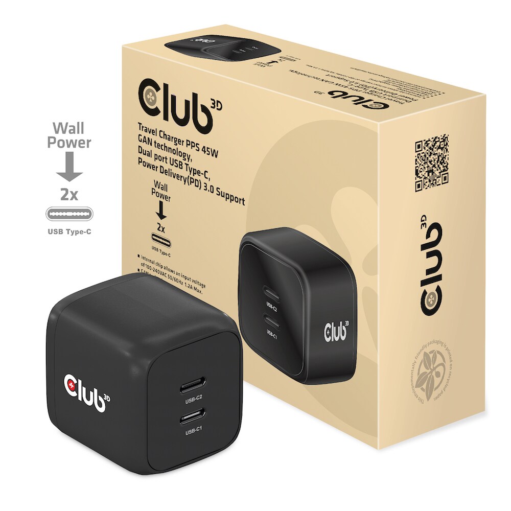 Club 3D Ladeger&auml;t PPS 45W GAN, Power Delivery (PD) 3.0