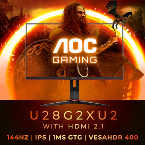 AOC U28G2XU2/BK 71,1cm (28") 4K UHD IPS Gaming Monitor HDMI/DP/USB 144Hz 1ms