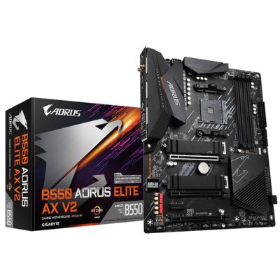 28 A  günstig Kaufen-Gigabyte B550 AORUS ELITE AX V2 ATX Mainboard Sockel AM4 M.2/HDMI/DP/USB3.2. Gigabyte B550 AORUS ELITE AX V2 ATX Mainboard Sockel AM4 M.2/HDMI/DP/USB3.2 <![CDATA[• ATX Mainboard mit Sockel AM4 für AMD Ryzen • AMD B550 Chipsatz, keine Grafik • 128 G