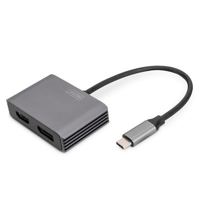 Display Port günstig Kaufen-DIGITUS USB-C - DP + HDMI Adapter, 20 cm 4K/30Hz, Silber, Aluminium Gehäuse. DIGITUS USB-C - DP + HDMI Adapter, 20 cm 4K/30Hz, Silber, Aluminium Gehäuse <![CDATA[• Universeller USB-C™ Grafik-Adapter mit DisplayPort- und HDMI-Ausgang • Voll
