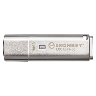 LTE USB günstig Kaufen-Kingston 16 GB IronKey Locker+ 50 Verschlüsselter USB-Stick Metall USB 3.2 Gen1. Kingston 16 GB IronKey Locker+ 50 Verschlüsselter USB-Stick Metall USB 3.2 Gen1 <![CDATA[• Preisgünstige Sicherheit für Unternehmen • Multi-Password-Option (A