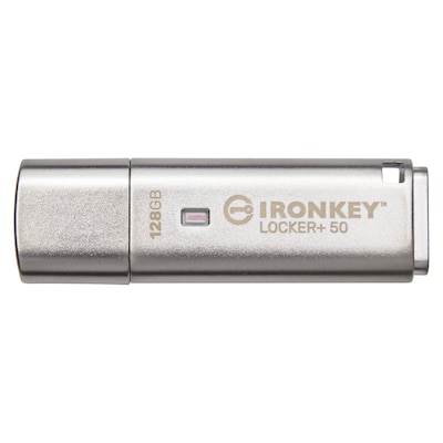 Sicherheit günstig Kaufen-Kingston 128 GB IronKey Locker+ 50 Verschlüsselter USB-Stick Metall USB 3.2 Gen1. Kingston 128 GB IronKey Locker+ 50 Verschlüsselter USB-Stick Metall USB 3.2 Gen1 <![CDATA[• Preisgünstige Sicherheit für Unternehmen • Multi-Password-Option 
