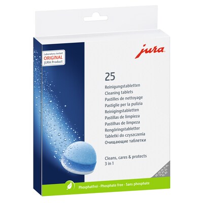 auf 25 günstig Kaufen-JURA 3-Phasen-Reinigungstabletten 25 Stück. JURA 3-Phasen-Reinigungstabletten 25 Stück <![CDATA[• Original Reinigungstabletten zur Drei-Phasen-Reinigung • Selbstreinigung auf Knopfdruck • 25 Tabletten je Packung]]>. 