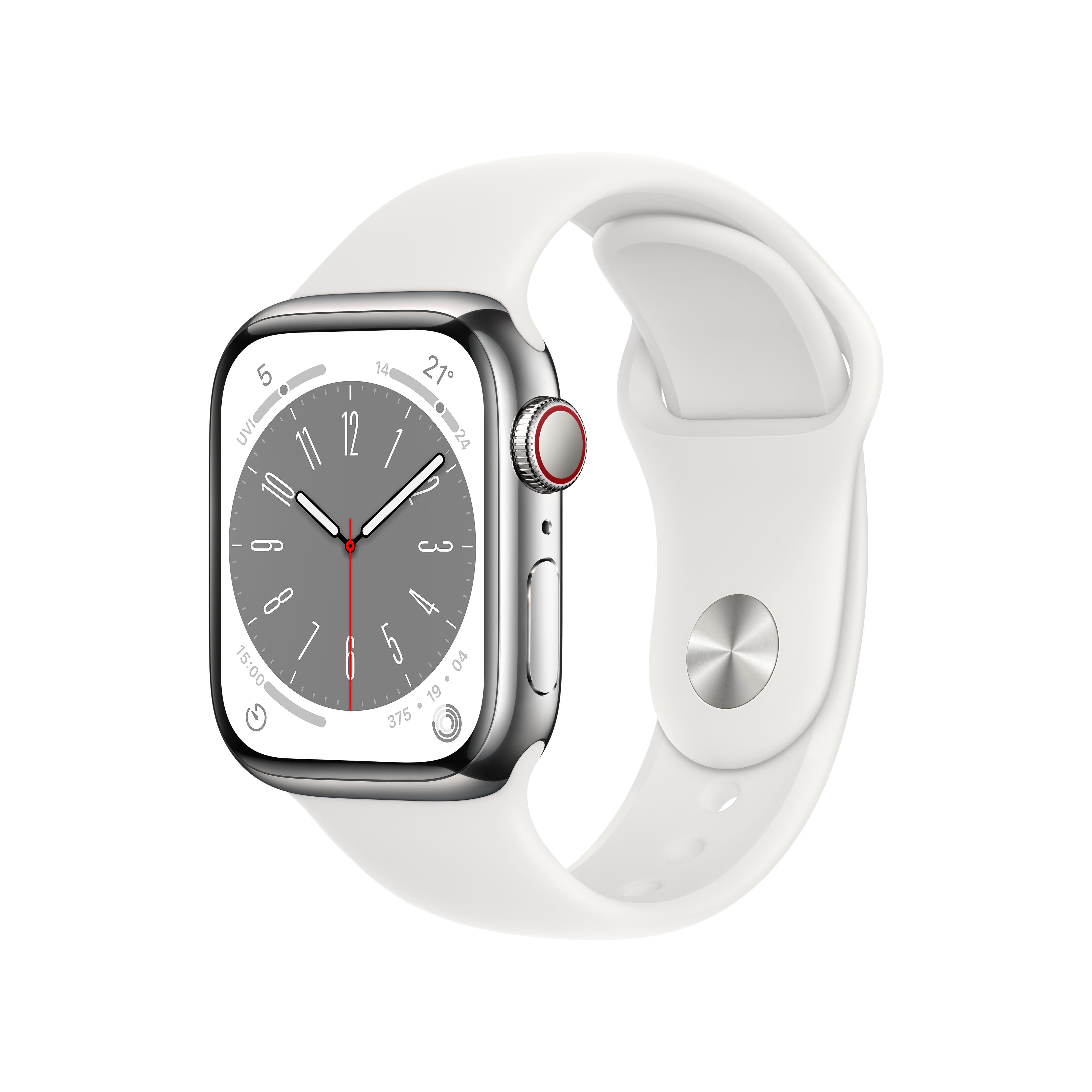 Apple Watch Series 8 LTE 41mm Edelstahl Silber Sportarmband Wei&szlig;