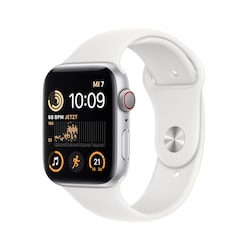 Apple Watch SE LTE 44mm Aluminiumgeh&auml;use Silber Sportarmband Wei&szlig;