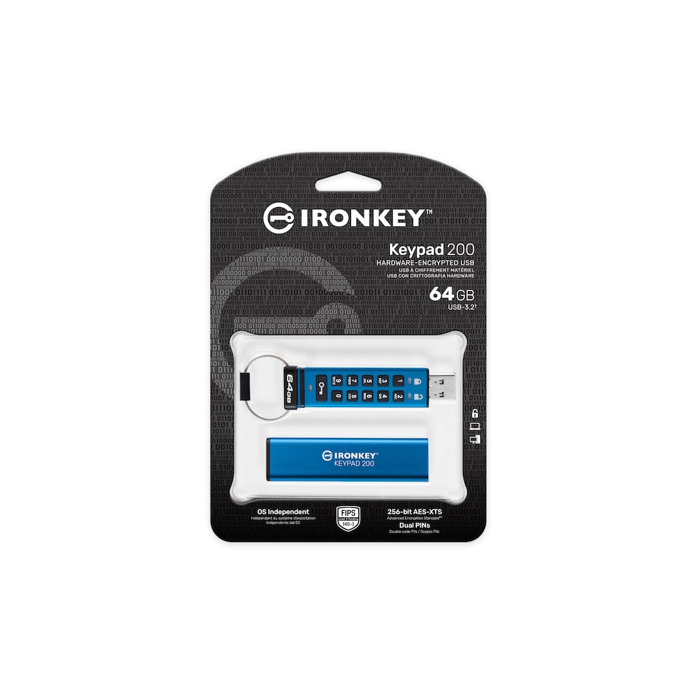 Kingston 64 GB IronKey Keypad 200 Verschlüsselter USB-Stick Metall USB 3.2 Gen1