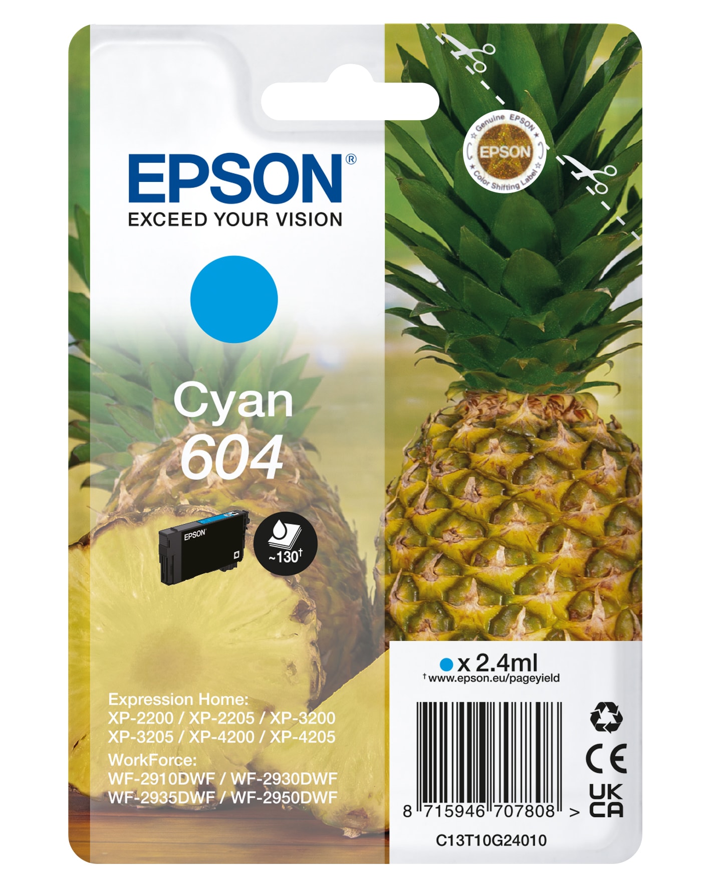 Epson 604 Original Druckerpatrone Cyan C13T10G24010 Ananas Tinte