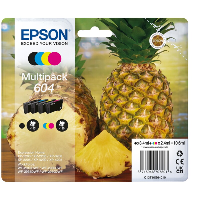IP 40 günstig Kaufen-Epson 604 Original Druckerpatrone Multipack C13T10G64010  Ananas Tinte. Epson 604 Original Druckerpatrone Multipack C13T10G64010  Ananas Tinte <![CDATA[• Epson Tintenpatrone C13T10G64010 • Farbe: Schwarz, Cyan, Magenta, Gelb (Multipack) • Reichweite: ca. 