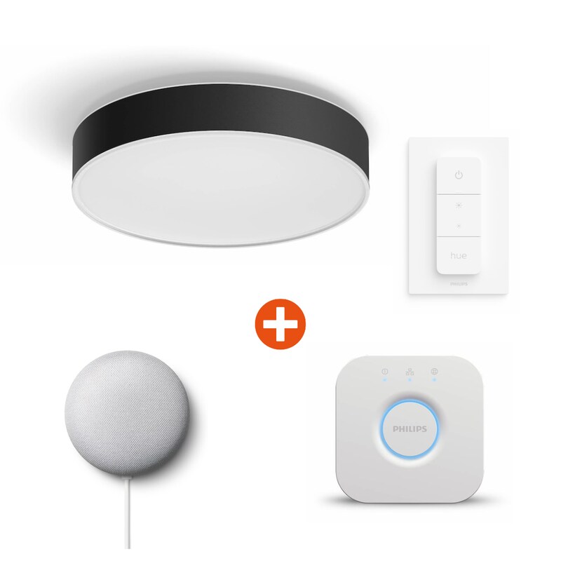 Philips Hue White Amb. Enrave Deckenleuchte M schw. 2400lm inkl. Bridge