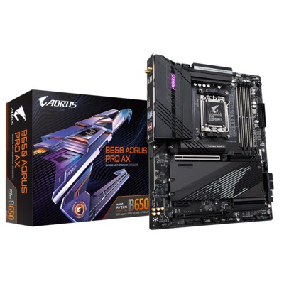 ck 5 günstig Kaufen-GIGABYTE B650 AORUS PRO AX ATX Mainboard Sockel AM5 HDMI/USB-C/M.2/WIFI6E. GIGABYTE B650 AORUS PRO AX ATX Mainboard Sockel AM5 HDMI/USB-C/M.2/WIFI6E <![CDATA[• ATX Mainboard mit Sockel AM5 für AMD Ryzen 7000 Serie Prozessoren • AMD B650-Chipsatz, kei