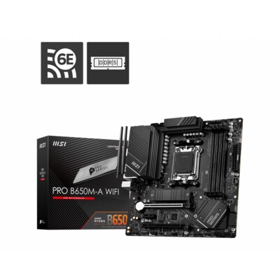 ser mit günstig Kaufen-MSI PRO B650M-A WIFI mATX Mainboard Sockel AM5 HDMI/DP/USB-C/WIFI/BT. MSI PRO B650M-A WIFI mATX Mainboard Sockel AM5 HDMI/DP/USB-C/WIFI/BT <![CDATA[• mATX Mainboard mit Sockel AMD AM5 für AMD RYZEN 7000 Serie-CPU • AMD B650-Chipsatz, keine Grafik •