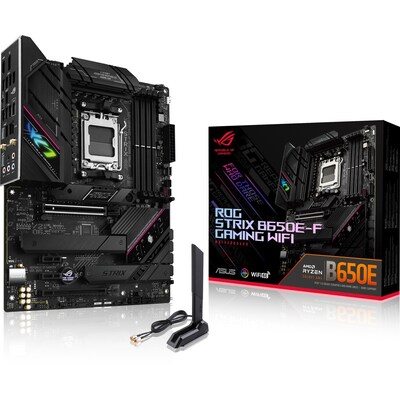 STRIX günstig Kaufen-ASUS ROG STRIX B650E-F GAMING WIFI ATX Mainboard Sockel AM5 M.2/USB3.2-C/DP/HDM. ASUS ROG STRIX B650E-F GAMING WIFI ATX Mainboard Sockel AM5 M.2/USB3.2-C/DP/HDM <![CDATA[• ATX Mainboard mit Sockel AMD AM5 für AMD RYZEN 7000 Serie-CPU • AMD B650-Chips