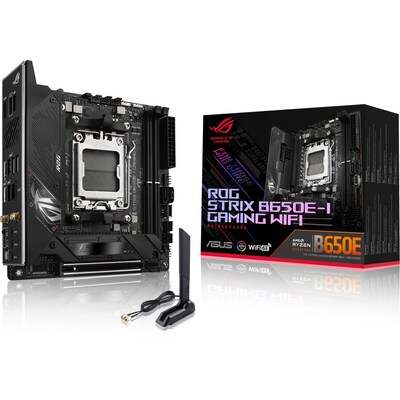 SA 2 günstig Kaufen-ASUS ROG STRIX B650E-I GAMING WIFI ITX Mainboard Sockel AM5 M.2/USB3.2-C/HDMI. ASUS ROG STRIX B650E-I GAMING WIFI ITX Mainboard Sockel AM5 M.2/USB3.2-C/HDMI <![CDATA[• ITX Mainboard mit Sockel AMD AM5 für AMD RYZEN 7000 Serie-CPU • AMD B650-Chipsatz,