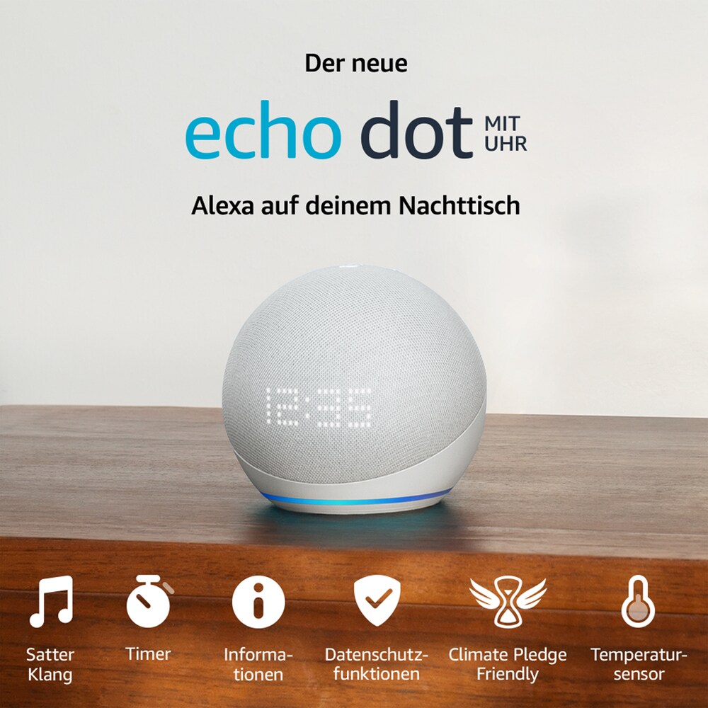 Amazon Echo Dot (5. Gen.) smarter Lautsprecher mit Uhr und Alexa Weiß