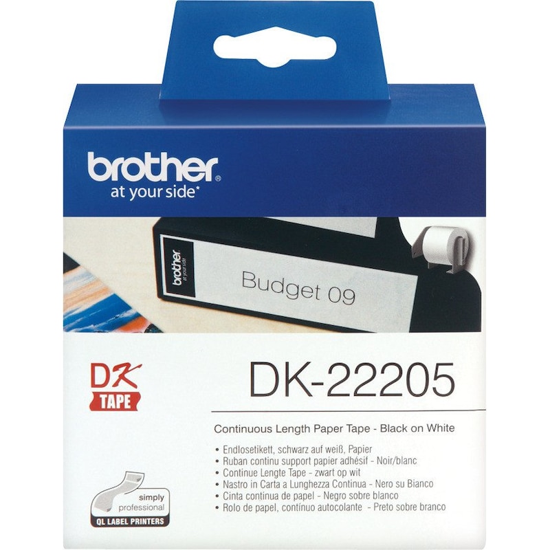 Brother DK-22205 Endlosetiketten – schwarz auf weiß, 62 mm x 30,48 m