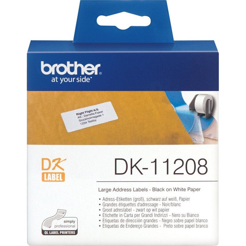 Brother DK-11208 Einzeletiketten – schwarz auf weiß, 400 Stk. 38 x 90 mm