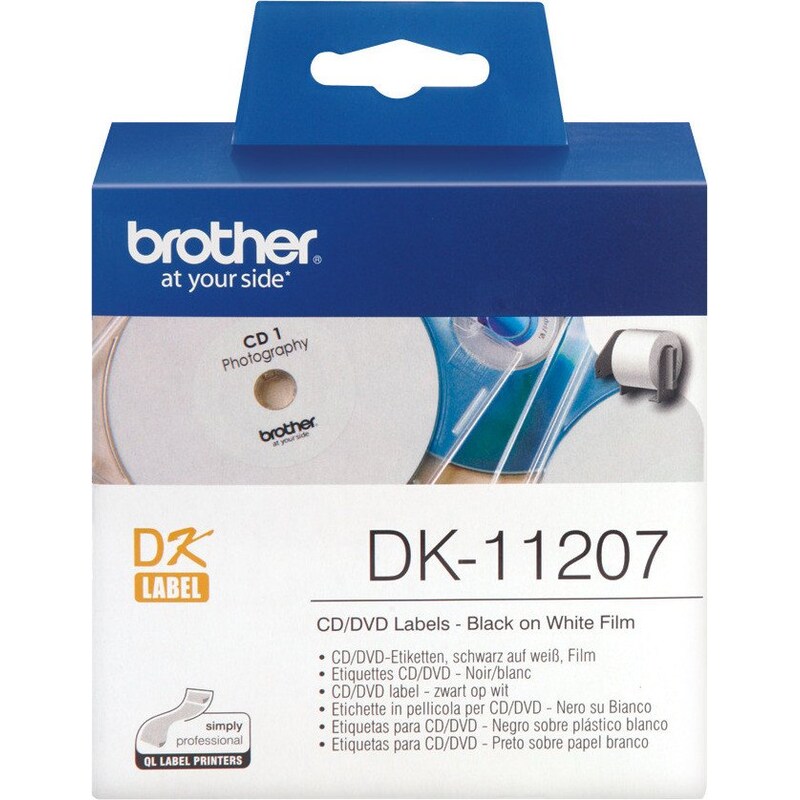 Brother DK-11207 Rundetiketten – schwarz auf weiß, Durchm. 58 mm, 100 Stk.