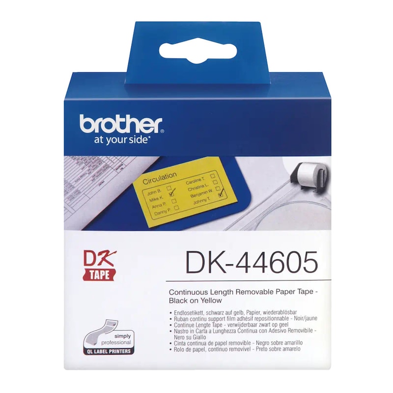 Brother DK44605 Endlos-Etikett (Papier) - Gelb, 62 mm x 30,48 m, wiederablösbar