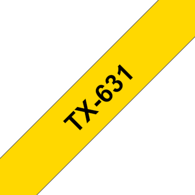 Schriftband Kassette günstig Kaufen-Brother TX-631 Schriftbandkassette 12mm x 15m schwarz auf gelb. Brother TX-631 Schriftbandkassette 12mm x 15m schwarz auf gelb <![CDATA[• Für beständige, perfekt lesbare Ergebnisse • UV-beständig und wasserfest • 12mm x 15m schwarz auf gelb]]>. 