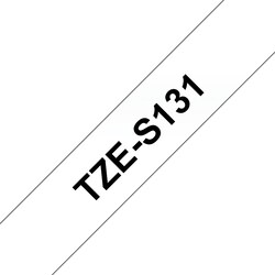 Brother TZe-S131 Schriftband, 12mm x 8m, schwarz auf transparent, stark klebend