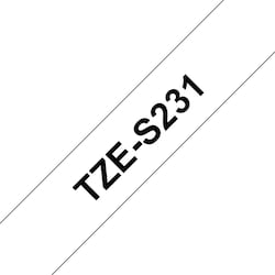 Brother TZe-S231 Schriftband, 12mm x 8m, schwarz auf wei&szlig;, stark klebend