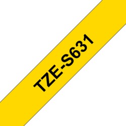 Brother TZe-S631 Schriftband, 12mm x 8m, schwarz auf gelb, stark klebend