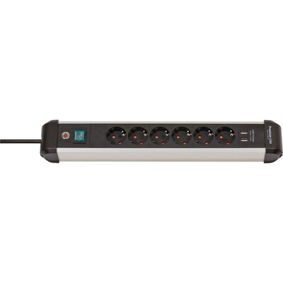 Premium günstig Kaufen-Brennenstuhl Premium-Alu-Line Steckdosenleiste 6-fach 3m, 2x USB silber/schwarz. Brennenstuhl Premium-Alu-Line Steckdosenleiste 6-fach 3m, 2x USB silber/schwarz <![CDATA[• 6er Schutzkontakt-Steckdosenleiste mit 3m Kabellänge • Mit beleuchtetem Sicher