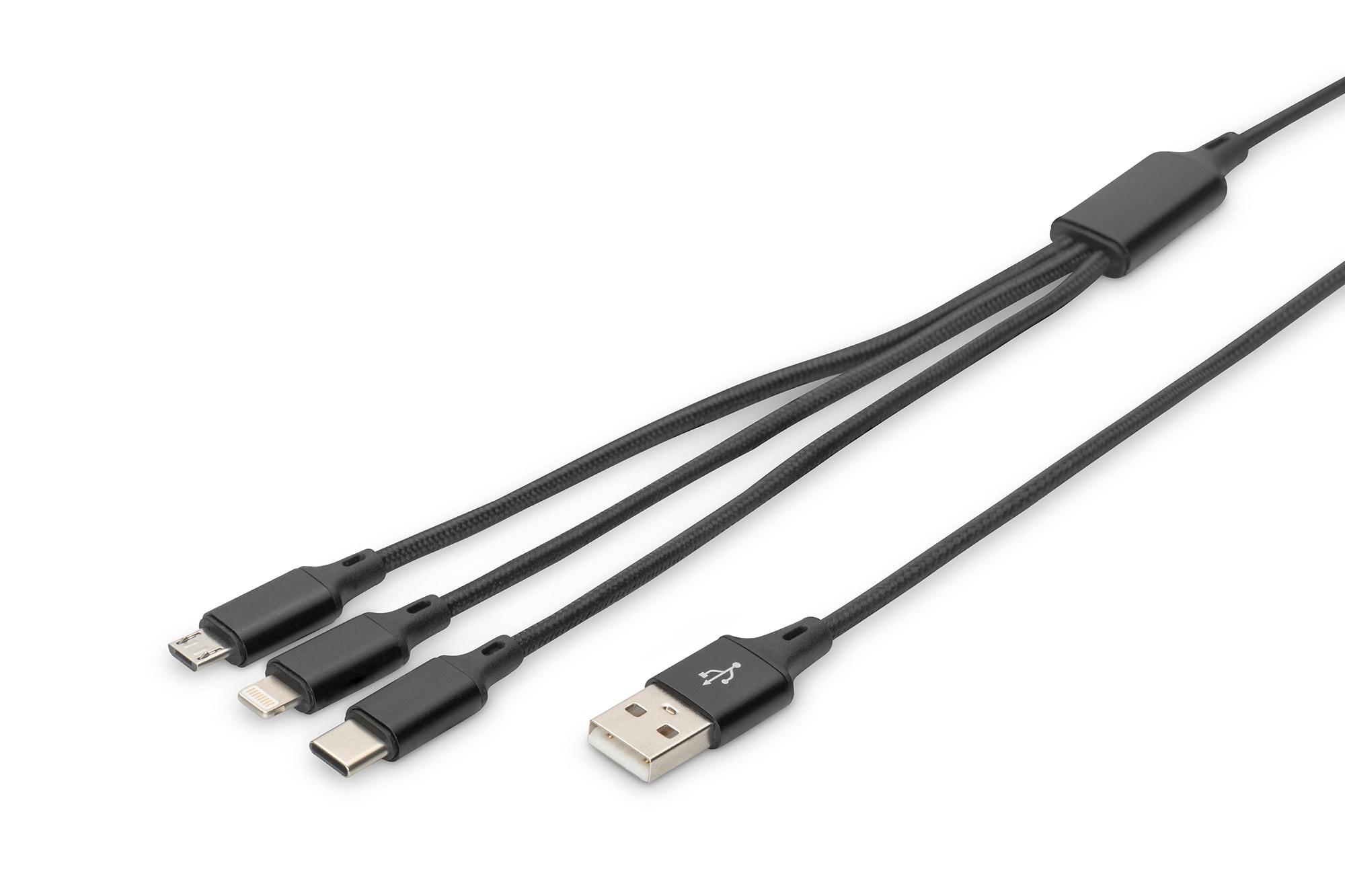 DIGITUS 3-in-1 Ladekabel, USB A - Lightning + Micro USB + USB-C