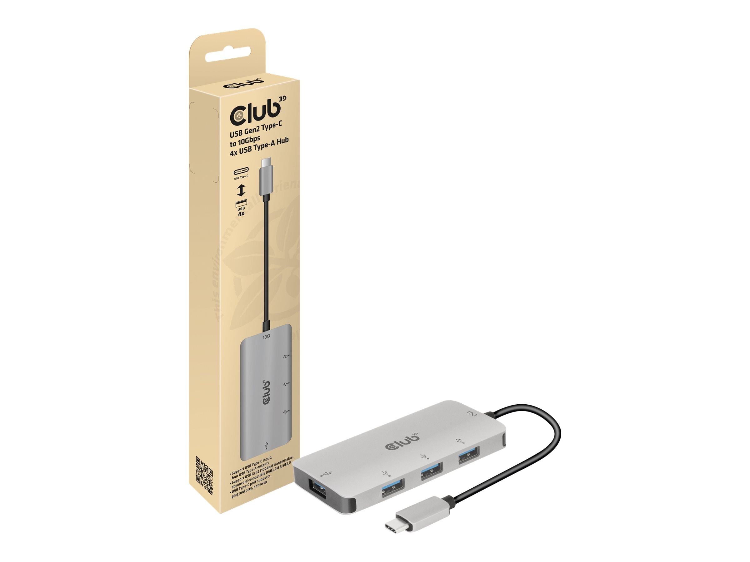 Club3d Club 3D Usb Gen 2 Typ-C Auf 10Gbps 4X Usb Typ-A Hub 100 Watt
