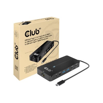 Club 3D USB Gen 1 Typ-C 7in1 Hub 2x HDMI, 2x USB Gen1 Typ-A, 1x RJ45 100 Watt