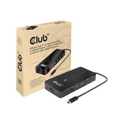 Club  günstig Kaufen-Club 3D USB Gen 1 Typ-C 7in1 Hub 2x HDMI, 2x USB Gen1 Typ-A, 1x RJ45 100 Watt. Club 3D USB Gen 1 Typ-C 7in1 Hub 2x HDMI, 2x USB Gen1 Typ-A, 1x RJ45 100 Watt <![CDATA[• Unterstützt mit max. 100W Laden • Unterstützt DP™1.4 Alt Modus • Einfach mitz