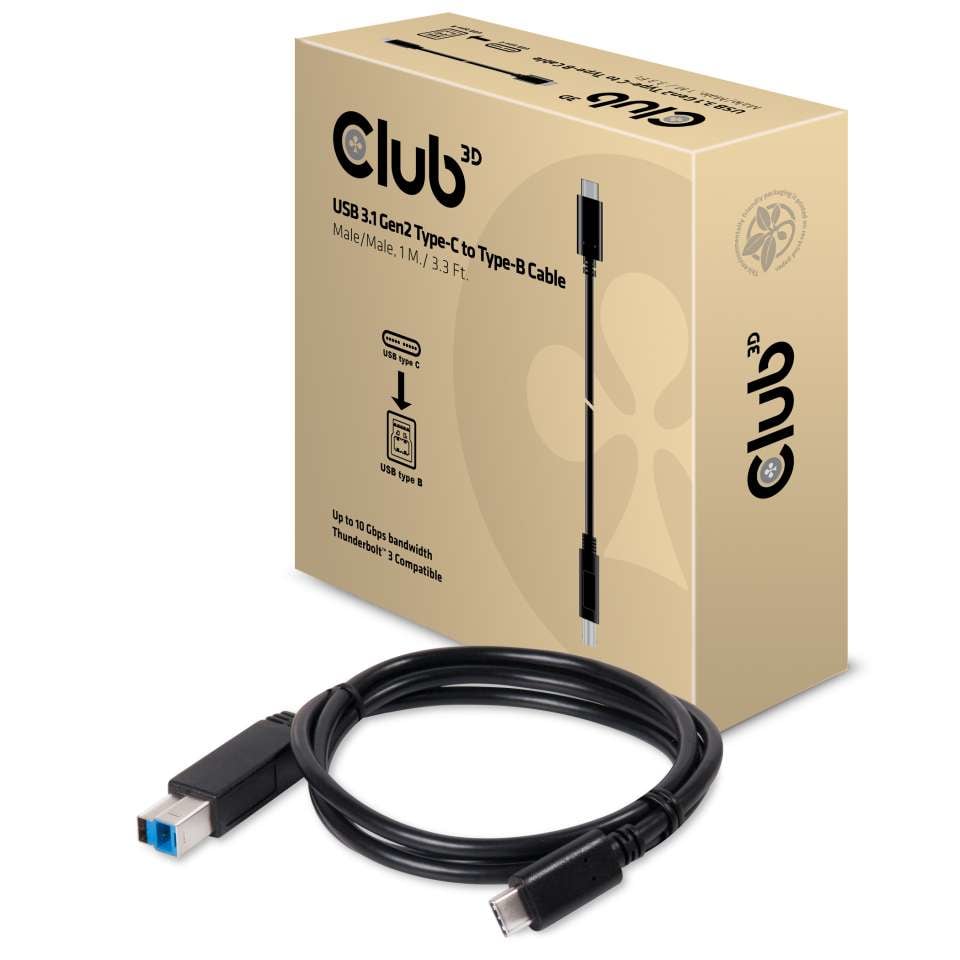 Club 3D USB 3.1 Kabel 1m Typ-C zu Typ-B Gen2 St./St. schwarz