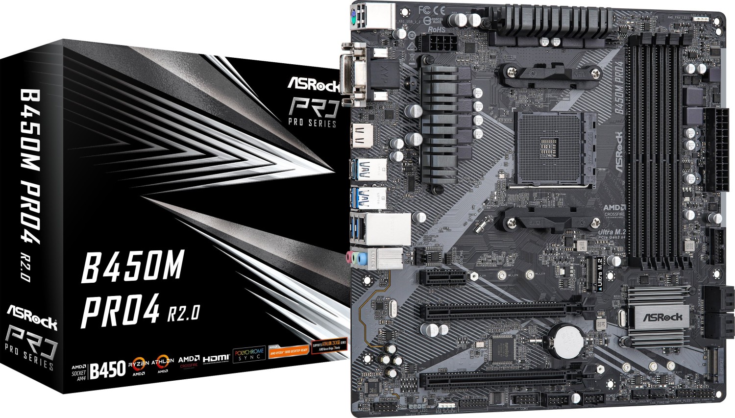 ASRock B450M Pro4 R2.0 AM4 mATX Mainboard M.2/DVI/HDMI/D-Sub/USB3.1(Gen2)