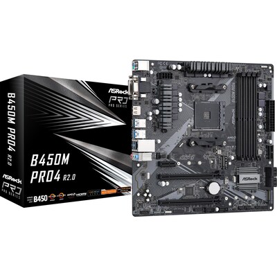 Ryzen 7 günstig Kaufen-ASRock B450M Pro4 R2.0 AM4 mATX Mainboard M.2/DVI/HDMI/D-Sub/USB3.1(Gen2). ASRock B450M Pro4 R2.0 AM4 mATX Mainboard M.2/DVI/HDMI/D-Sub/USB3.1(Gen2) <![CDATA[• mATX Mainboard mit Sockel AMD AM4 für AMD Ryzen, AMD Ryzen R7, AMD Ryz • AMD B450 Chipsatz