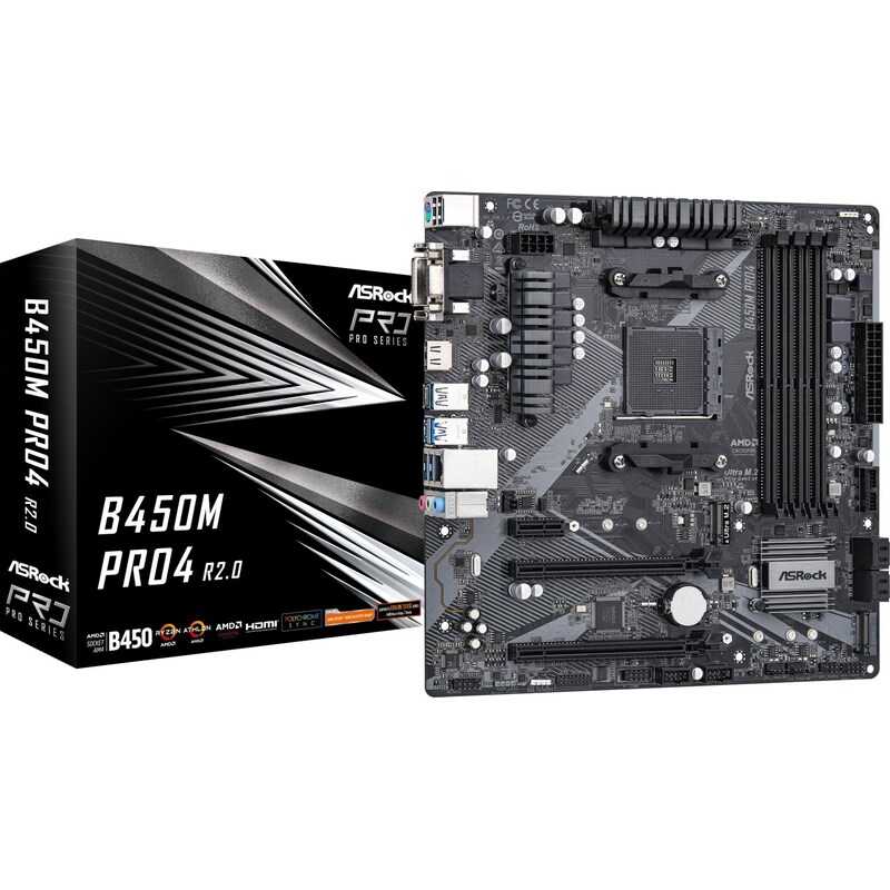 ASRock B450M Pro4 R2.0 AM4 mATX Mainboard M.2/DVI/HDMI/D-Sub/USB3.1(Gen2)