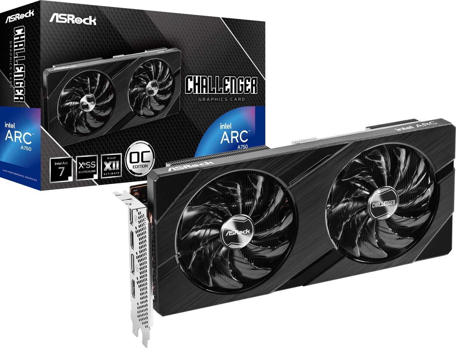 ASROCK Intel Arc A750 Challenger D 8GB OC Grafikkarte 8GB GDDR6 2xHDMI, 2x DP