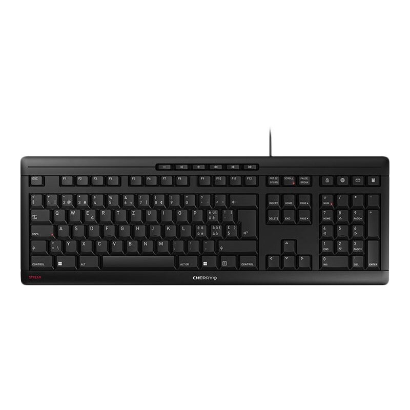 RE 910 günstig Kaufen-Cherry Stream Tastatur USB CH Layout schwarz. Cherry Stream Tastatur USB CH Layout schwarz <![CDATA[• Anwendungsbereich: professionelles Arbeiten, Nummernblock integriert • Kabelgebunden (USB) • Layout: schweizerdeutsch (CH-Layout) • schwarz, 910g, 18,0 m
