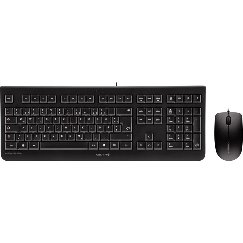 um den günstig Kaufen-Cherry DC 2000 Kabelgebundene Maus-Tastaturkombination PN-Layout schwarz. Cherry DC 2000 Kabelgebundene Maus-Tastaturkombination PN-Layout schwarz <![CDATA[• Kabelgebunden (USB) • Tastatur-Layout: pan-nordic, Tastatur-Nummernblock integriert • 3 Maustaste