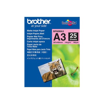 Brother BP60MA3 Mattes Inkjetpapier-A3, Paket mit 25 Blatt, 145 g/qm