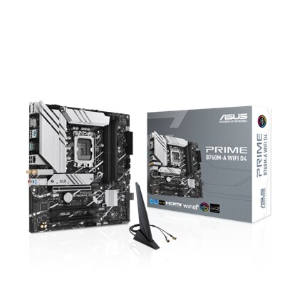 Wlan/Wifi günstig Kaufen-ASUS PRIME B760M-A WIFI D4 mATX Mainboard Sockel 1700 DP/HDMI/USB-A. ASUS PRIME B760M-A WIFI D4 mATX Mainboard Sockel 1700 DP/HDMI/USB-A <![CDATA[• mATX Mainboard mit Sockel Intel 1700 für Intel Core 13. Generation-CPU • Intel B760-Chipsatz, Intel HD