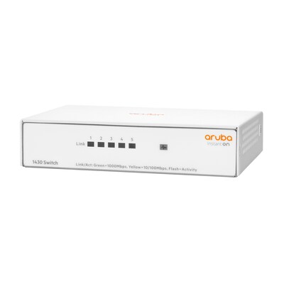 10 5G günstig Kaufen-HPE Aruba Instant On 1430 5G 5-Port unmanaged Switch Non-PoE. HPE Aruba Instant On 1430 5G 5-Port unmanaged Switch Non-PoE <![CDATA[• 5 Anschlüsse RJ-45 10/100/1000 • Switching-Leistung: 10 Gbps • Lüfterloses Design für den leisen Einsatz in Bür