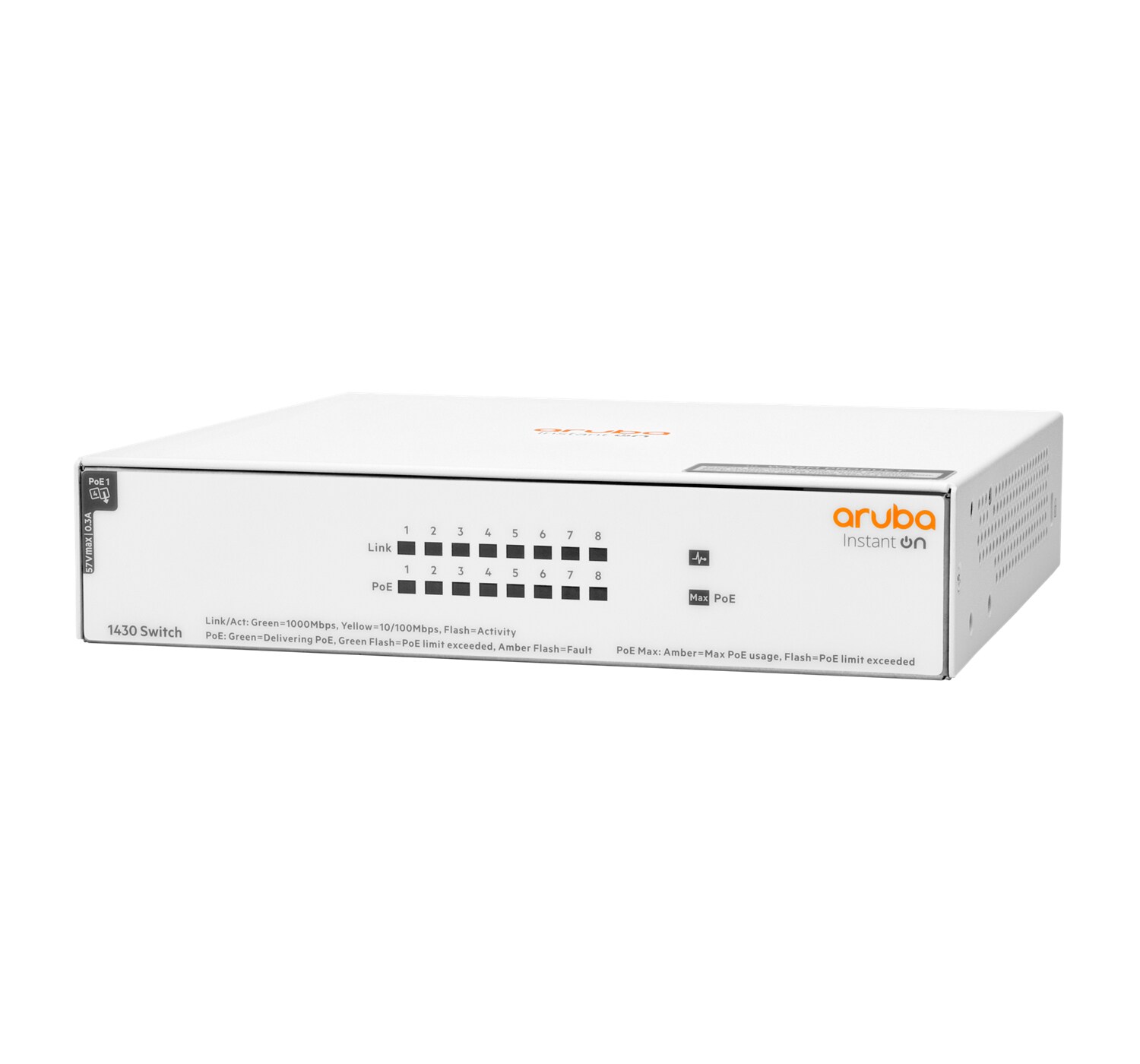 HPE Aruba Instant On 1430 8G Class4 PoE 64W 8-Port unmanaged Switch