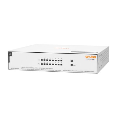 143 CD günstig Kaufen-HPE Aruba Instant On 1430 8G Class4 PoE 64W 8-Port unmanaged Switch. HPE Aruba Instant On 1430 8G Class4 PoE 64W 8-Port unmanaged Switch <![CDATA[• 8 PoE-Anschlüsse RJ-45 10/100/1000 der Klasse 4 • Switching-Leistung: 16 Gbit/s • Lüfterloses Desig