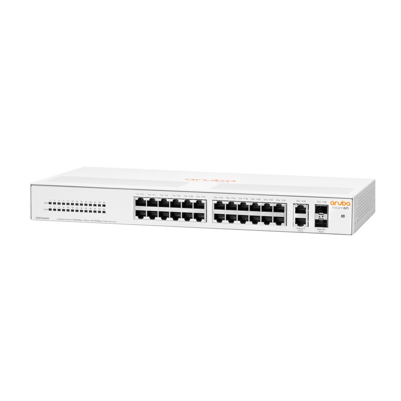 10 Port günstig Kaufen-HPE Aruba Instant On 1430 26G 2SFP 26-Port unmanaged Switch Non-PoE. HPE Aruba Instant On 1430 26G 2SFP 26-Port unmanaged Switch Non-PoE <![CDATA[• 26 Anschlüsse RJ-45 10/100/1000, 2 GbE-Anschlüsse SFP 1 • Switching-Leistung: 56 Gbit/s • Lüfterloses Desig