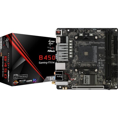 mit WiFi günstig Kaufen-ASRock Fatal1ty B450 Gaming-ITX/ac ITX Mainboard Sockel AM4 M.2/DP/HDMI/WIFI/BT. ASRock Fatal1ty B450 Gaming-ITX/ac ITX Mainboard Sockel AM4 M.2/DP/HDMI/WIFI/BT <![CDATA[• ITX Mainboard mit Sockel AMD AM4 für AMD Ryzen-CPU • AMD B450-Chipsatz, keine 